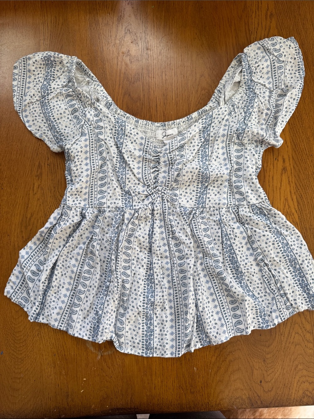 Japna White and Blue Printed Peasant Tunic
